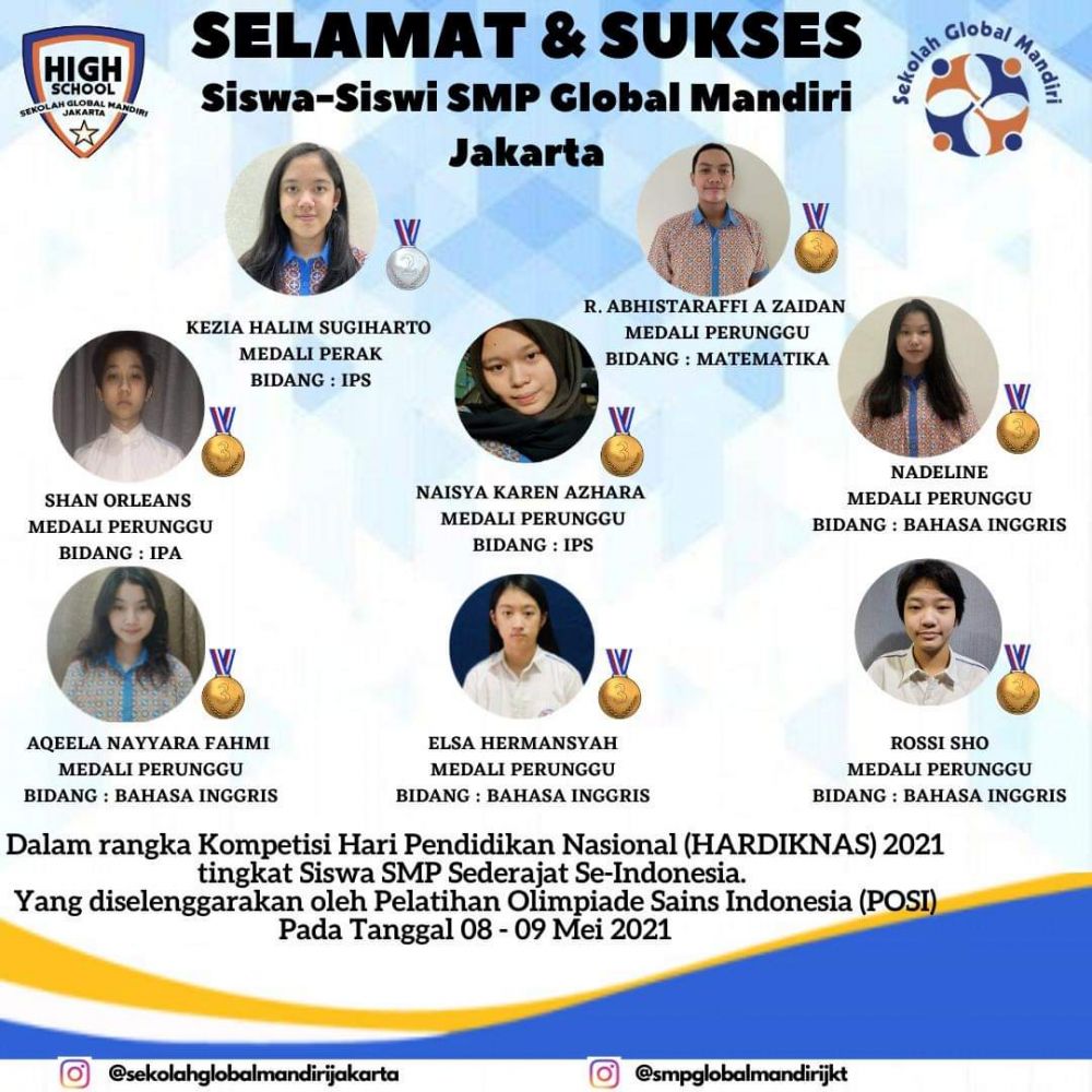 Selamat dan Sukses Atas prestasi siswa-siswi Junior High dan Senior High Sekolah Global Mandiri Jakarta